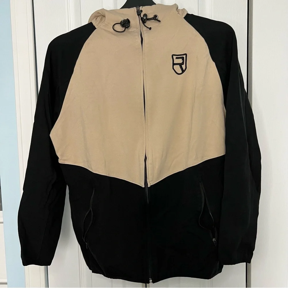 Rise Sportswear Zip-Up Beige/Black Hoodie with Zip-Up Pockets - Size Large - Picture 4 of 8